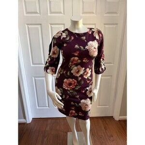 Burgundy/Wine Floral Woman's SZ 10 3/4 Slit Sleeve Sheath WorkOffice Party